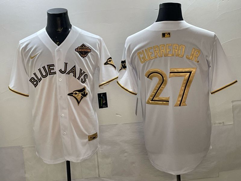 Men Toronto Blue Jays #27 Guerrero jr White Gold 5th Throwback 2026 Nike MLB Jersey style 01->toronto blue jays->MLB Jersey